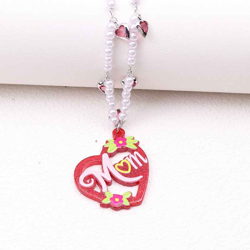 Wholesale Mother's Day Red Love Irregular Acrylic Necklaces